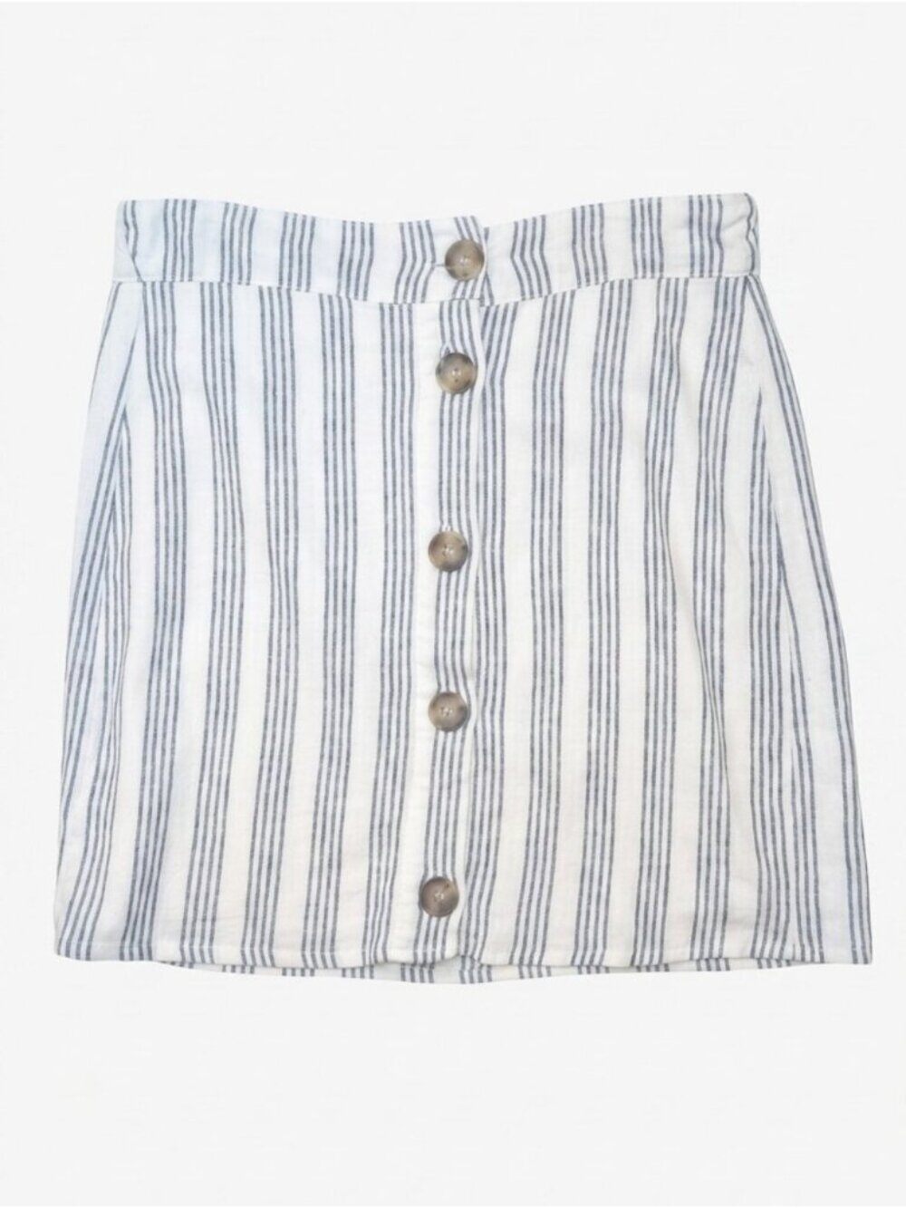 Liquid X Striped Linen Blend Button Front Mini Skirt Blue White Size Small